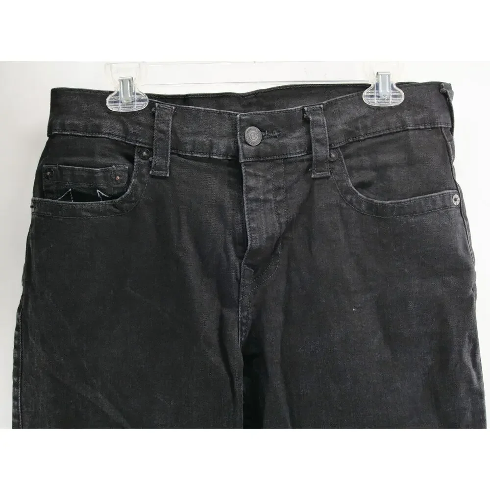 True Religion Jeans Men Size 33x28 Tailored Black Washed White Horseshoe Stretch